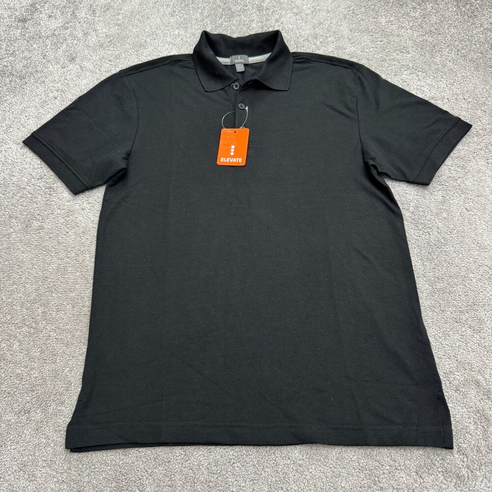 Elevate Golf Polo Shirt Men Small Black Cotton Blend Pique Short Sleeve Fit NWT